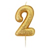 Nummerkaars glitter goud ‘2' (7cm)