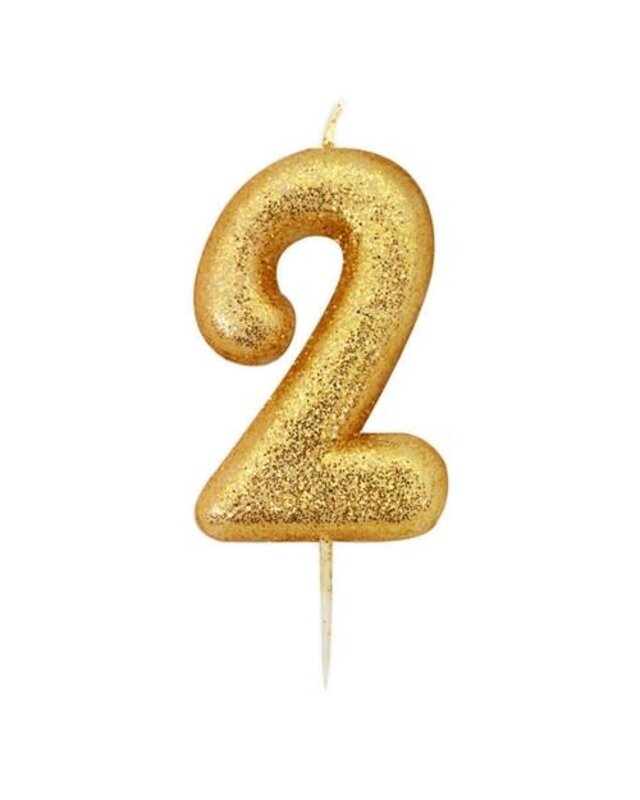 Haza Nummerkaars glitter goud ‘2' (7cm)