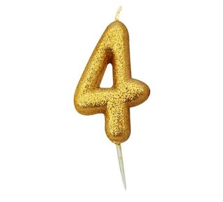 Haza Nummerkaars glitter goud ‘4' (7cm)