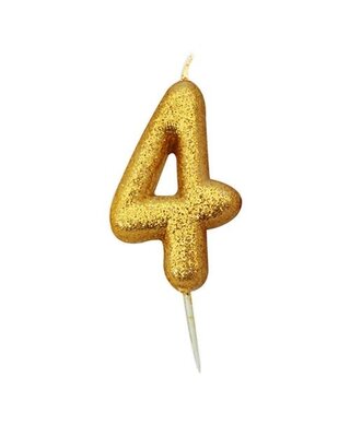 Haza Nummerkaars glitter goud ‘4' (7cm)