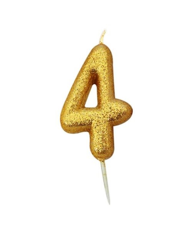 Haza Nummerkaars glitter goud ‘4' (7cm)