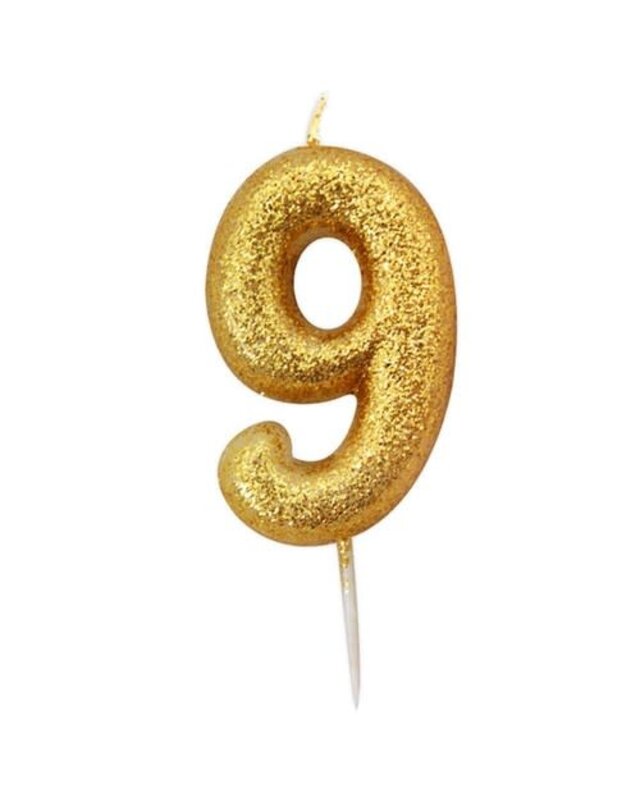 Haza Nummerkaars glitter goud ‘9' (7cm)
