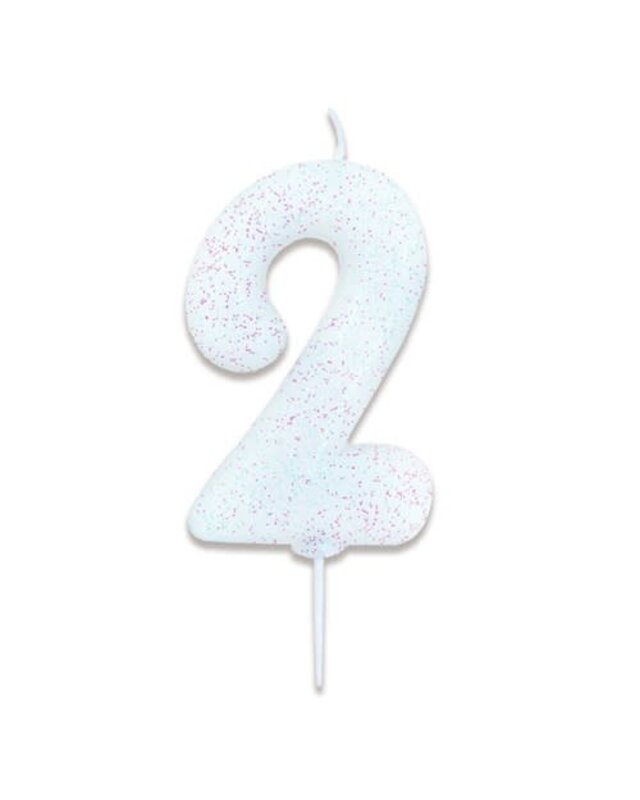 Haza Nummerkaars glitter wit ‘2' (7cm)