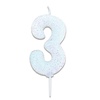 Nummerkaars glitter wit ‘3' (7cm)