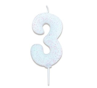 Haza Nummerkaars glitter wit ‘3' (7cm)