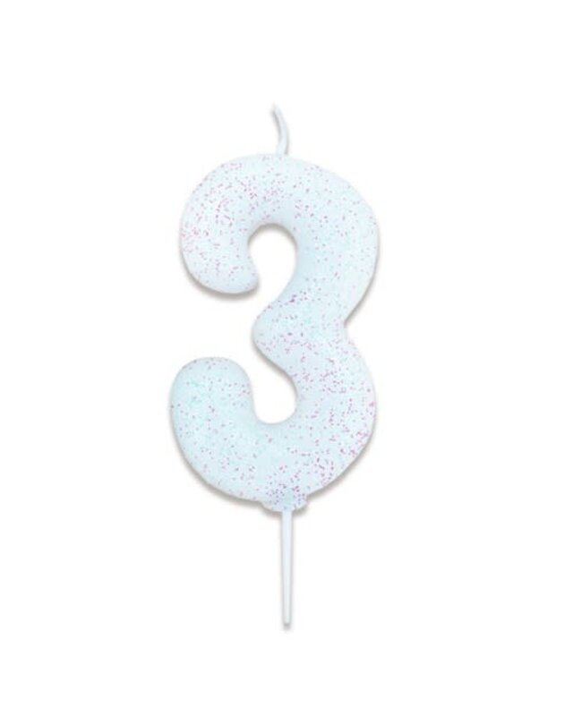 Haza Nummerkaars glitter wit ‘3' (7cm)