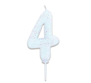 Haza Nummerkaars glitter wit ‘4' (7cm)