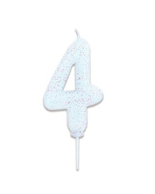 Haza Nummerkaars glitter wit ‘4' (7cm)