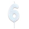 Nummerkaars glitter wit ‘6' (7cm)