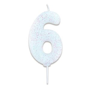 Haza Nummerkaars glitter wit ‘6' (7cm)