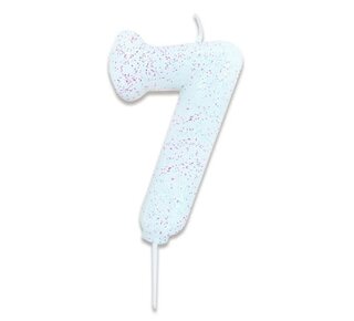 Haza Nummerkaars glitter wit ‘7' (7cm)