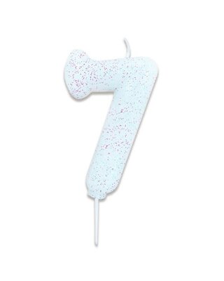 Haza Nummerkaars glitter wit ‘7' (7cm)