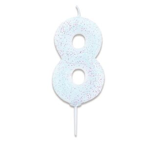 Haza Nummerkaars glitter wit ‘8' (7cm)