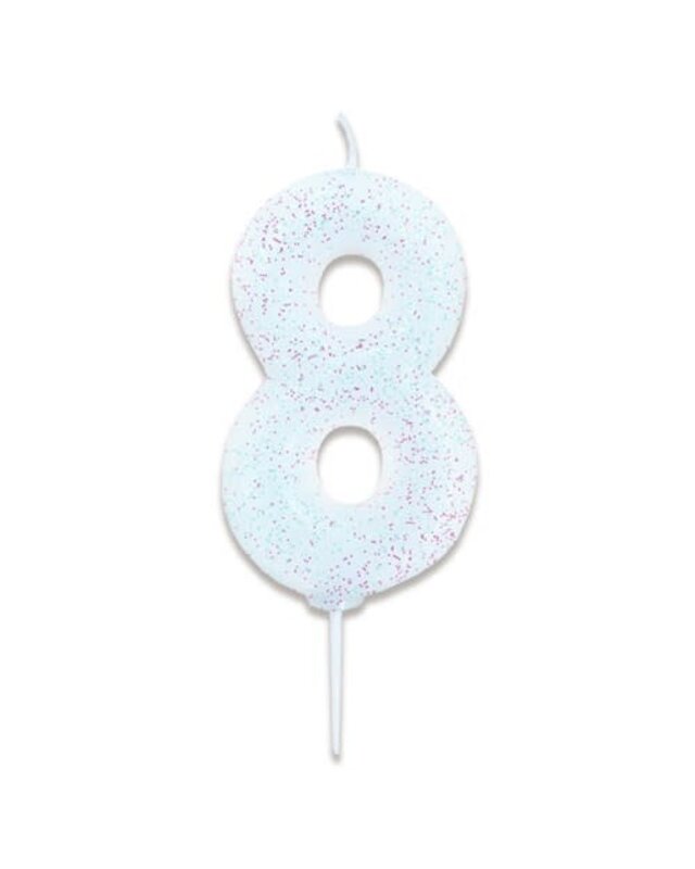 Haza Nummerkaars glitter wit ‘8' (7cm)