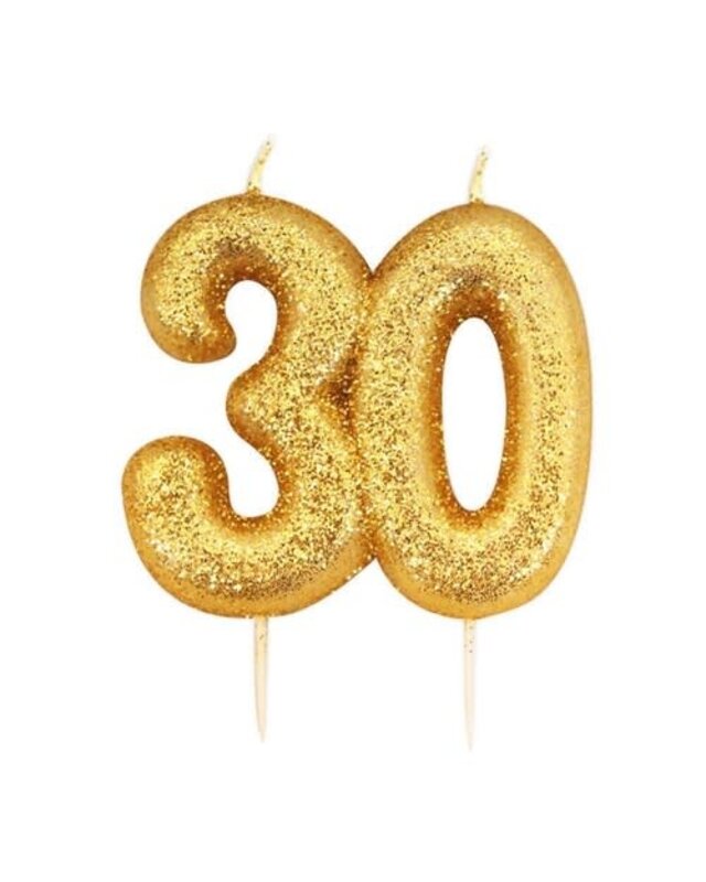 Haza Nummerkaars glitter goud ‘30‘ (7cm)