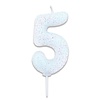 Nummerkaars glitter wit ‘5' (7cm)