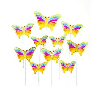 Papieren vlinder toppers regenboog 10st