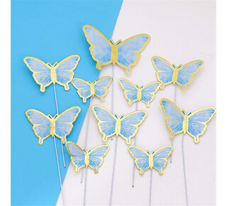 Papieren vlinder toppers Blauw 10st