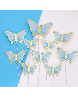 Papieren vlinder toppers Blauw 10st