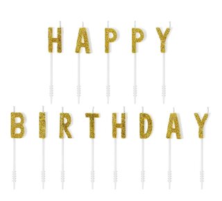 party deco PartyDeco Verjaardagskaarsjes - Happy Birthday Gold Set/13