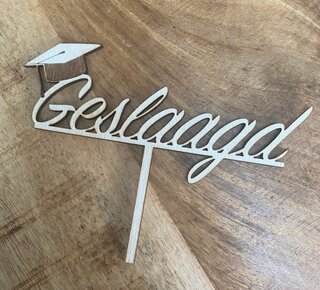 Taartdecoratief Geslaagd topper hout