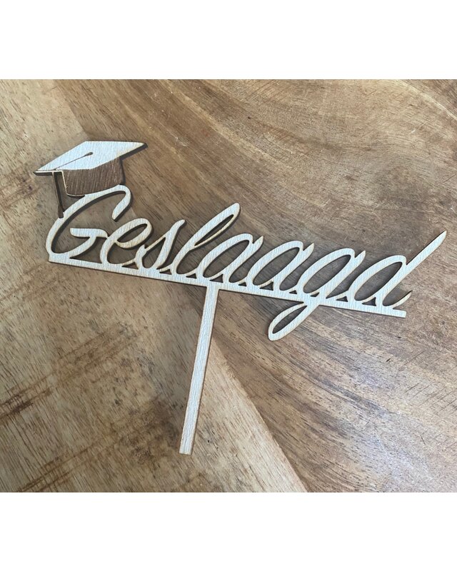 Taartdecoratief Geslaagd topper hout