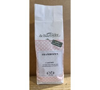 Bakzolder Frambozen met witte chocolade  cake 500 gram, ( de Bakzolder )