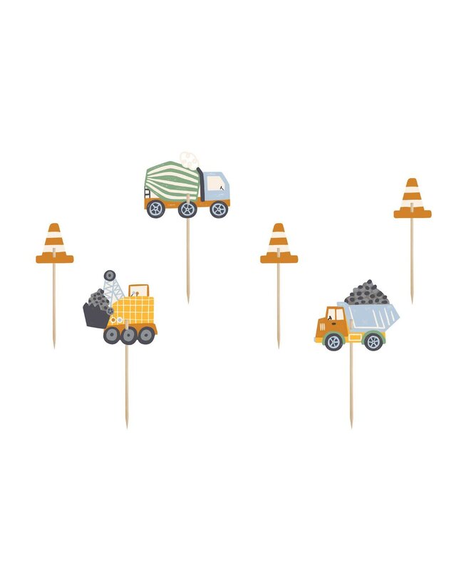 party deco PartyDeco Cupcake Toppers - Constructie Werk pk/6