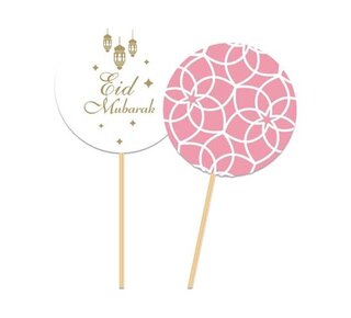 Haza Cupcake prikkers Eid Mubarak roze (8st)