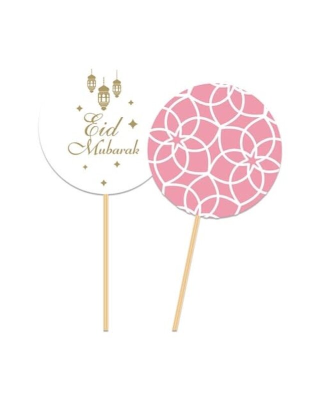 Haza Cupcake prikkers Eid Mubarak roze (8st)