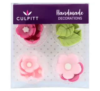 Culpitt Suikerdecoratie Bloemen en Bladeren Roze 16st. by Culpitt