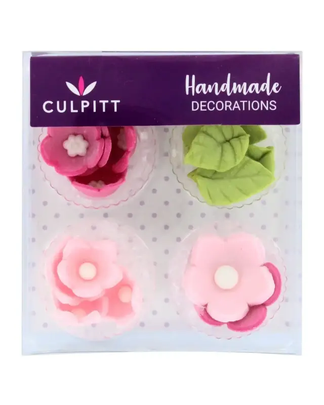Culpitt Suikerdecoratie Bloemen en Bladeren Roze 16st. by Culpitt
