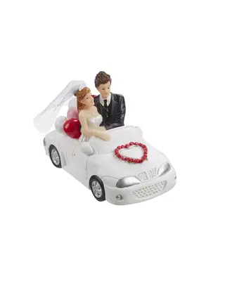 Taarttopper Bruidspaar in Auto Polystone 10x5,5cm