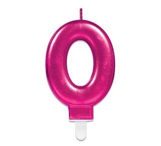 Amscan Nummerkaarsje ’0’ sparkling pink (9,3cm)