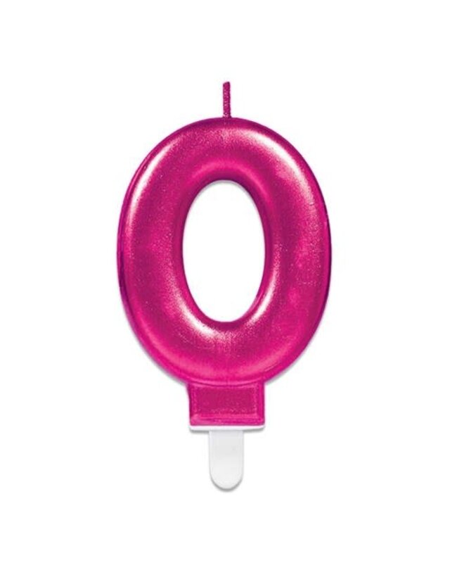 Amscan Nummerkaarsje ’0’ sparkling pink (9,3cm)
