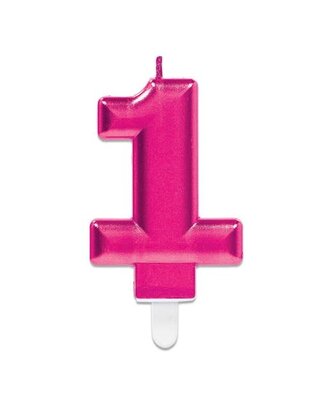 Amscan Nummerkaarsje ’1’ sparkling pink (9,3cm)