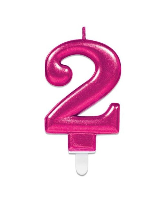 Amscan Nummerkaarsje ’2’ sparkling pink (9,3cm)