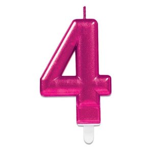 Amscan Nummerkaarsje ’4’ sparkling pink (9,3cm)