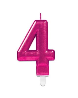 Amscan Nummerkaarsje ’4’ sparkling pink (9,3cm)