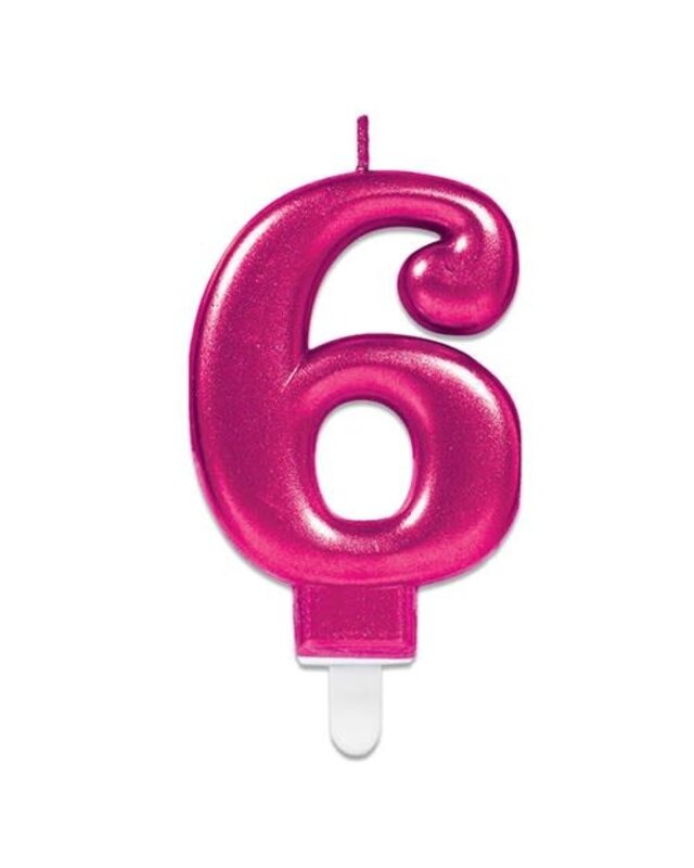 Amscan Nummerkaarsje ’6’ sparkling pink (9,3cm)