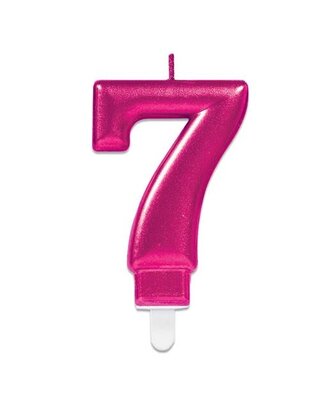 Amscan Nummerkaarsje ’7’ sparkling pink (9,3cm)