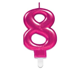 Amscan Nummerkaarsje ’8’ sparkling pink (9,3cm)