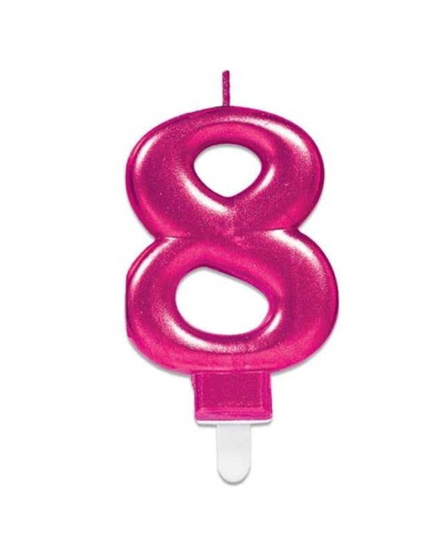 Amscan Nummerkaarsje ’8’ sparkling pink (9,3cm)