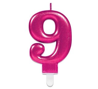 Amscan Nummerkaarsje ’9’ sparkling pink (9,3cm)