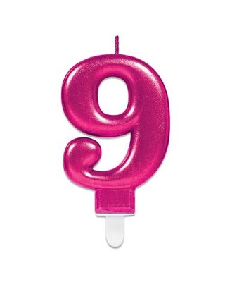Amscan Nummerkaarsje ’9’ sparkling pink (9,3cm)