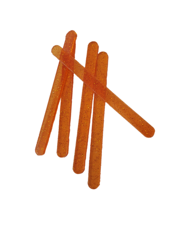Acryl ijsstokjes glitter oranje transparant 10st