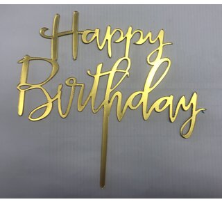 Happy birthday topper sierlijk goud/zwart/roze