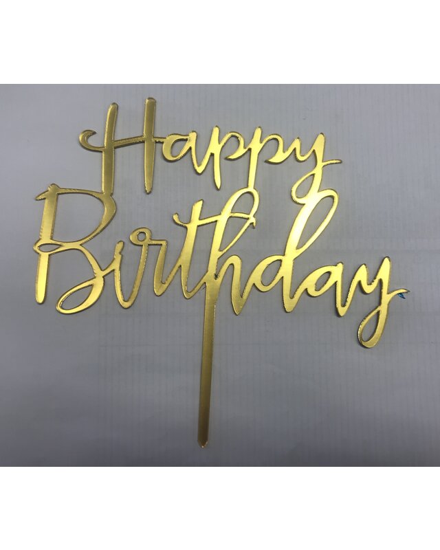 Happy birthday topper sierlijk goud/zwart/roze