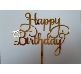 Happy birthday topper A goud/zwart/roze