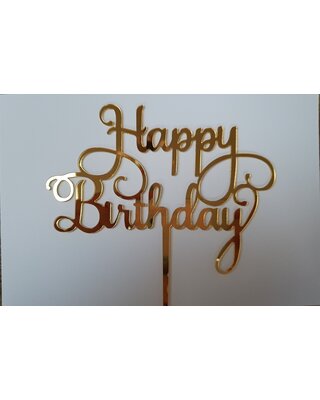 Happy birthday topper A goud/zwart/roze